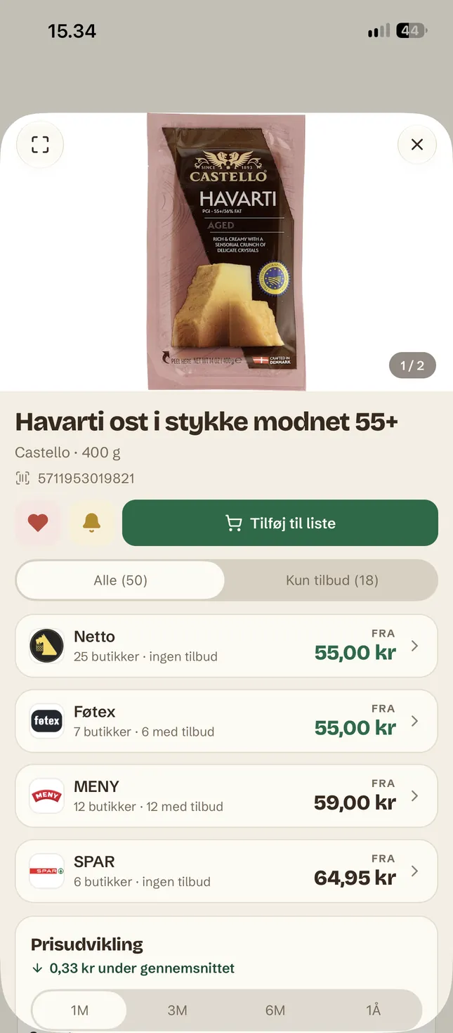 App-skærm · pris pr. butik